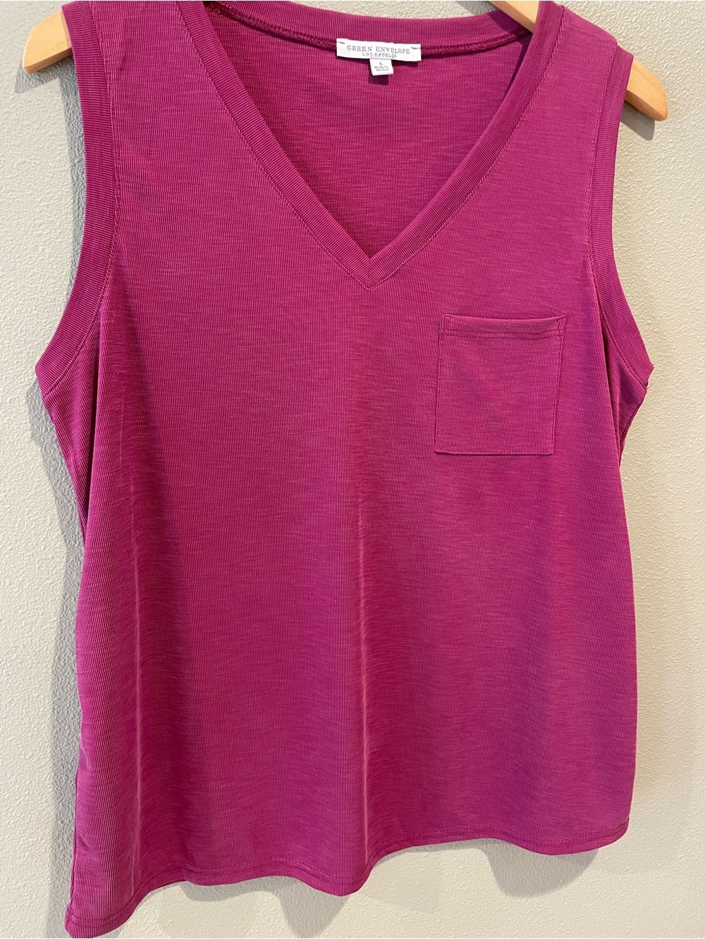 Green Envelope Ribbed Tank in Deep Magenta